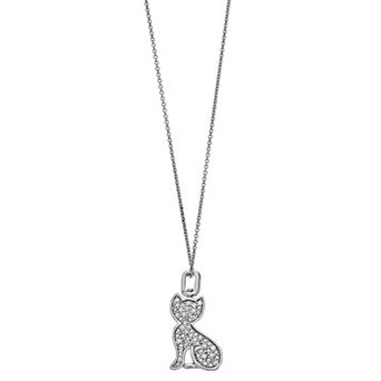 Sterling Silver 1/4 Carat T.W. Black & White Diamond Cat Pendant Necklace