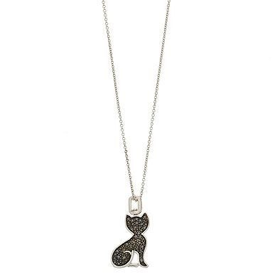 Sterling Silver 1/4 Carat T.W. Black & White Diamond Cat Pendant Necklace
