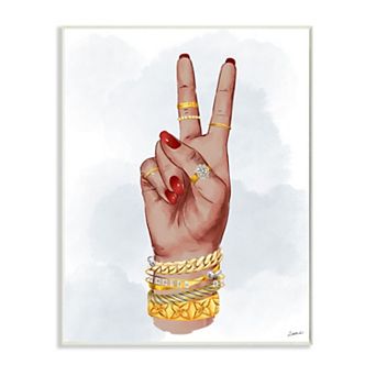 Stupell Home Decor Peace Hand Pose with Chic Fashion Accessories Plaque Wall Art