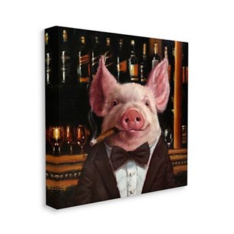 Stupell Home Decor Classy Pig at Cigar Bar Farm Animal Painting Canvas Wall Art