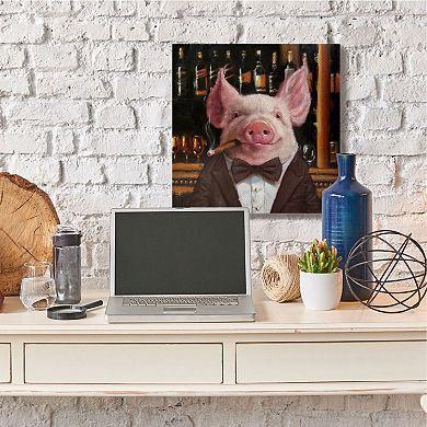 Stupell Home Decor Classy Pig at Cigar Bar Farm Animal Painting Wall Art