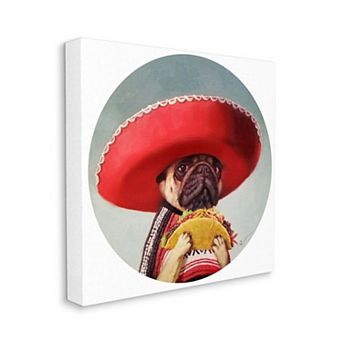 Stupell Home Decor Pug in Sombrero with Taco Fun Dog Painting Canvas Wall Art