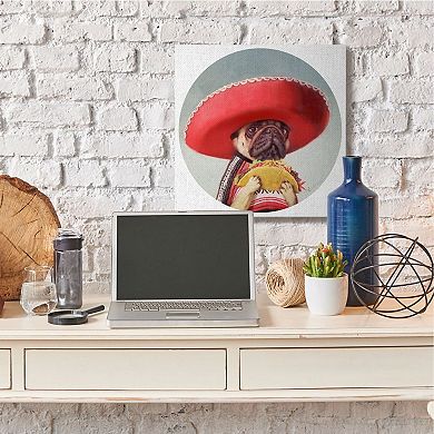 Stupell Home Decor Pug in Sombrero with Taco Fun Dog Painting Wall Art