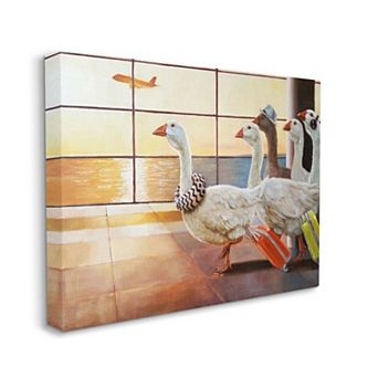 Stupell Home Decor Flock of Geese Fly at Airport Bird Plane Painting Canvas Wall Art