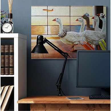 Stupell Home Decor Flock of Geese Fly at Airport Bird Plane Painting Canvas Wall Art