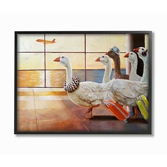 Stupell Home Decor Flock of Geese Fly at Airport Bird Plane Painting Wall Art
