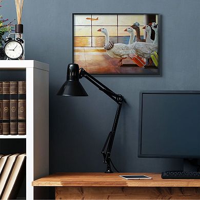 Stupell Home Decor Flock of Geese Fly at Airport Bird Plane Painting Wall Art