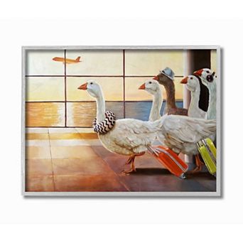Stupell Home Decor Flock of Geese Fly at Airport Bird Plane Painting Wall Art