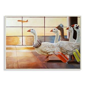 Stupell Home Decor Flock of Geese Fly at Airport Bird Plane Painting Wall Art