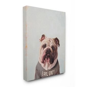 Stupell Home Decor English Bulldog in Earl Grey Tea Shirt Dog Pun Canvas Wall Art