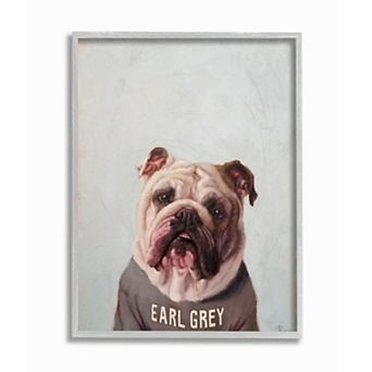 Stupell Home Decor English Bulldog in Earl Grey Tea Shirt Dog Pun Gray Frame Wall Art