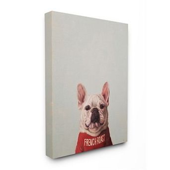 Stupell Home Decor French Bulldog in French Roast T-Shirt Dog Pun Canvas Wall Art