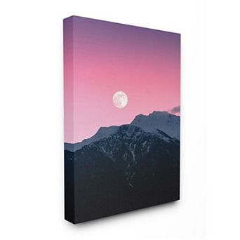 Stupell Home Decor Moon Rise over Mountains with Pink Sky Photograph Unframed Wall Art