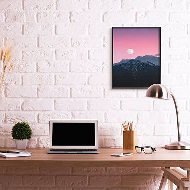 Stupell Home Decor Moon Rise over Mountains with Pink Sky Photograph Wall Art