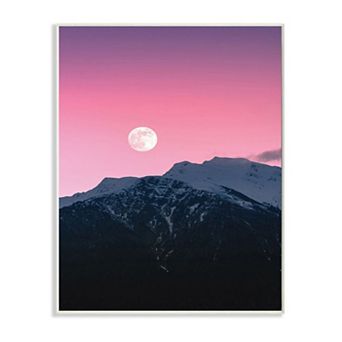 Stupell Home Decor Moon Rise over Mountains with Pink Sky Photograph Wall Art