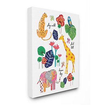 Stupell Home Decor Jungle Animal Illustration with Motivational Phrases Canvas Print Wall Art