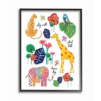 Stupell Home Decor Jungle Animal Illustration with Motivational Phrases Framed Wall Art