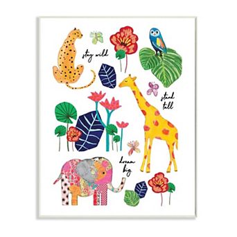 Stupell Home Decor Jungle Animal Illustration with Motivational Phrases Wall Art