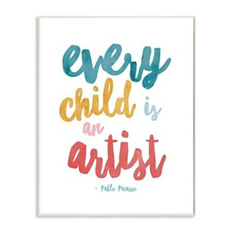 Stupell Home Decor Every Child Is an Artist Picasso Quote Colorful Design White Frame Wall Art