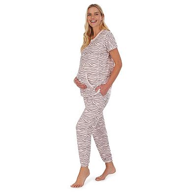 Maternity Cuddl Duds® Short Sleeve Kangaroo Pocket Pajama Top & Jogger Pajama Pants Set