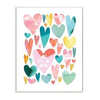 Stupell Home Decor You are So Loved Phrase with Colorful Distressed Hearts Wall Art