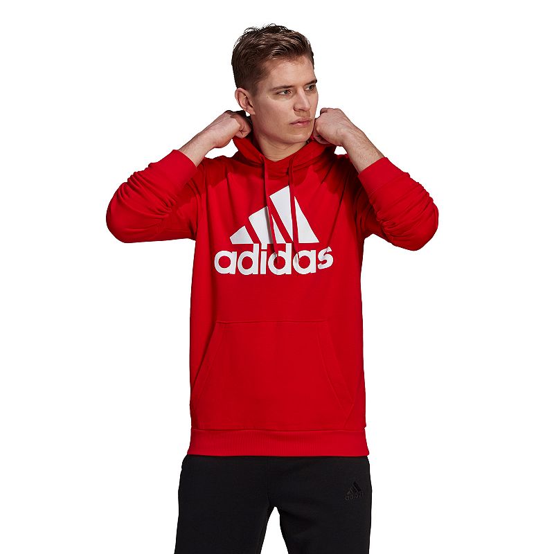 Mens adidas Essential Badge of Sport Pullover Fleece Hoodie, Med Red