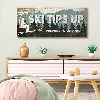 Stupell Home Decor Winter Rustic Ski Tips Up Sign Mountain Sports Wall Art