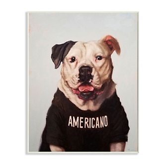 Stupell Home Decor American Bulldog in Americano T-Shirt Dog Pun Plaque Wall Art