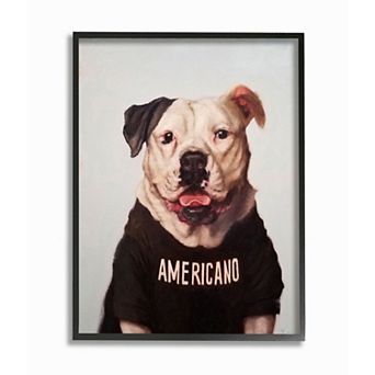 Stupell Home Decor American Bulldog in Americano T-Shirt Dog Pun Framed Wall Art