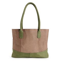 Lands' End Large Natural 5 Pocket Open Top Long Handle Canvas Tote Bag - -  Natural/Blackberry