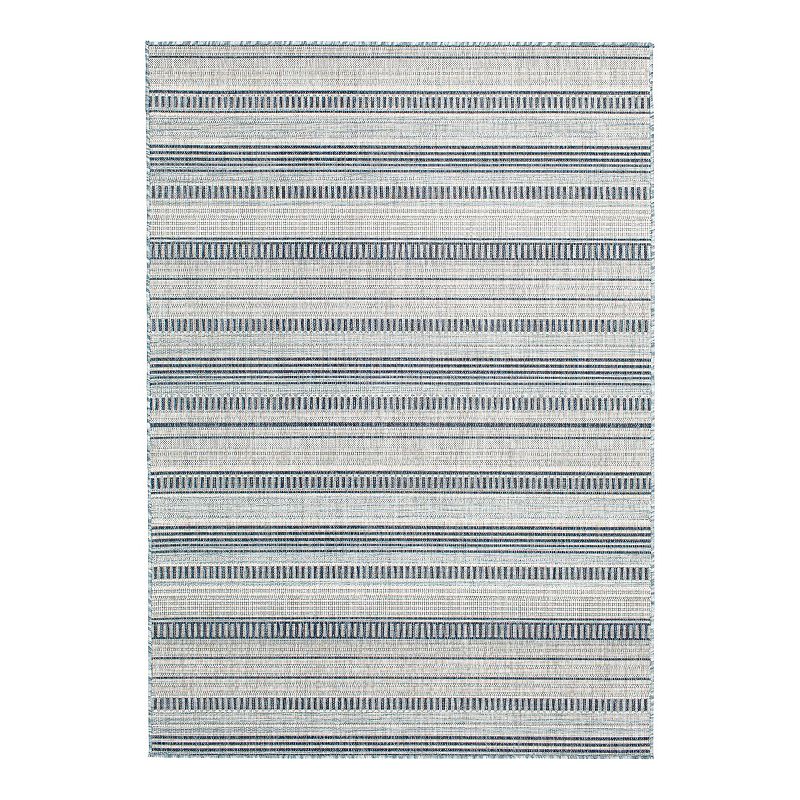 Loomaknoti Melbourne Drac 5  x 7  Striped Indoor/Outdoor Area Rug   White