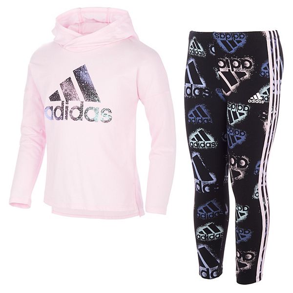 adidas Little Girls T-Shirt & Leggings Outfit Size 4-6 Black