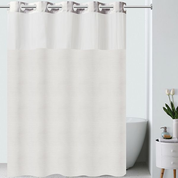 Hookless White Frost Jacquard Shower Curtain & Liner
