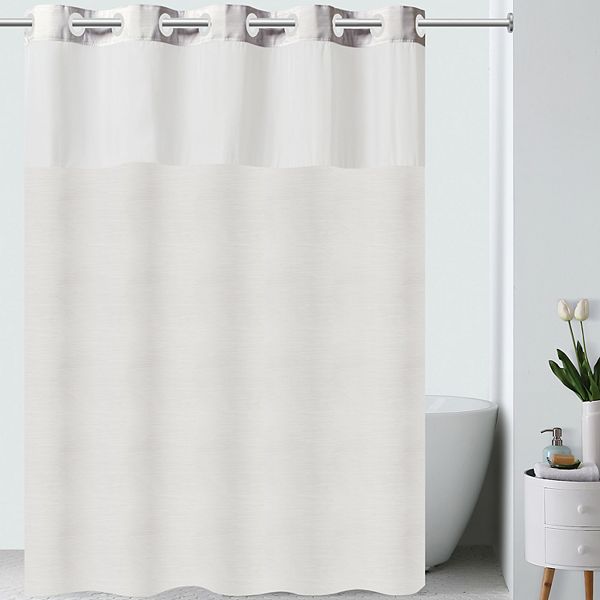 Hookless White Frost Jacquard Shower, Antigua Shower Curtain Liner