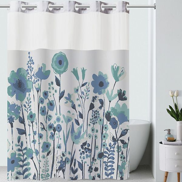 Hookless Watercolor Print Voile Shower, Hookless Shower Curtain With Snap Liner Canada