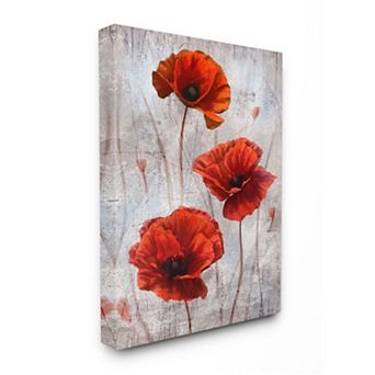 Stupell Home Decor Blooming Red Florals Over Distressed Design Canvas Wall Art