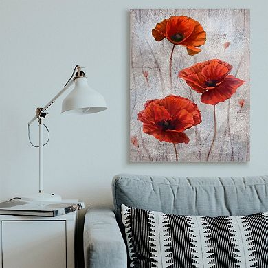 Stupell Home Decor Blooming Red Florals Over Distressed Design Canvas Wall Art
