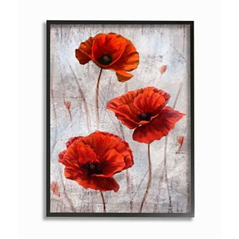 Stupell Home Decor Blooming Red Florals Over Distressed Design Framed Wall Art