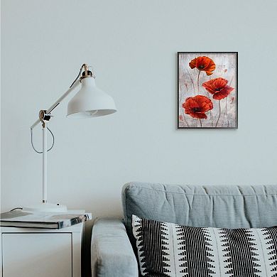 Stupell Home Decor Blooming Red Florals Over Distressed Design Framed Wall Art