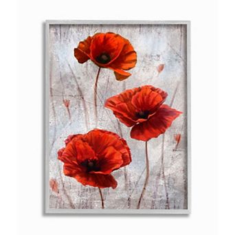 Stupell Home Decor Blooming Red Florals Over Distressed Design Framed Wall Art