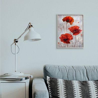 Stupell Home Decor Blooming Red Florals Over Distressed Design Framed Wall Art