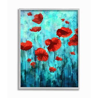 Stupell Home Decor Red Poppies Growing in Blue Sky Floral Design Framed Wall Art