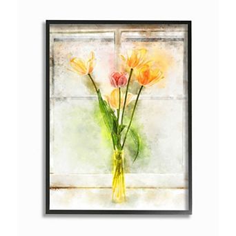 Stupell Home Decor Countryside Tulip Bouquet on Window Sill Framed Wall Art