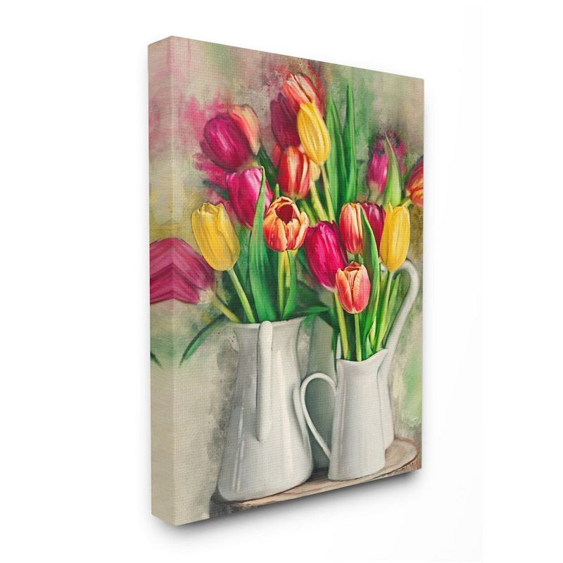 Stupell Home Decor Colorful Tulip Assortments in Farm Pitchers Canvas Wall 
