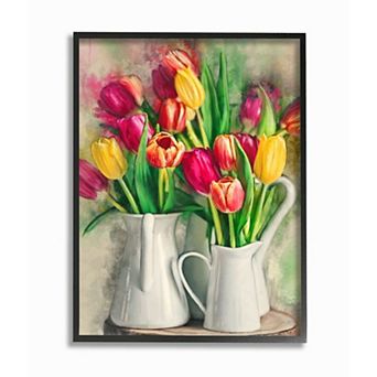 Stupell Home Decor Colorful Tulip Assortments in Farm Pitchers Framed Wall Art