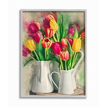 Stupell Home Decor Colorful Tulip Assortments in Farm Pitchers Framed Wall Art