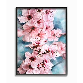 Stupell Home Decor Branch of Blooming Cherry Blossoms Pink Blue Framed Wall Art