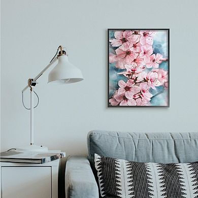 Stupell Home Decor Branch of Blooming Cherry Blossoms Pink Blue Framed Wall Art