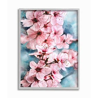 Stupell Home Decor Branch of Blooming Cherry Blossoms Pink Blue Framed Wall Art