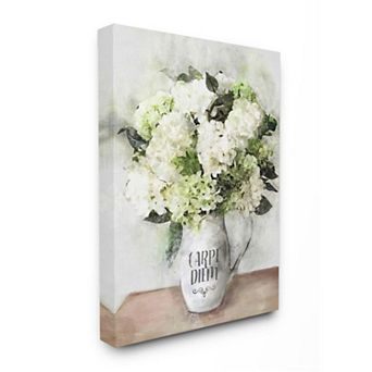 Stupell Home Decor Carpe Diem Motivation with White Hydrangea Bouquet Canvas Wall Art